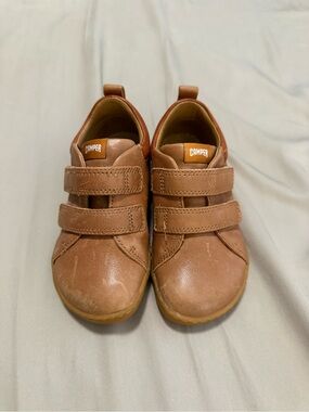 Camper Kids Tan/Brown Leather Double Strap Sneakers